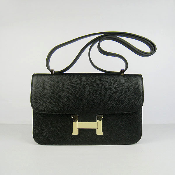 H020 Hermes Costanza Togo pelle singola Bag Black Gold Hardwar
